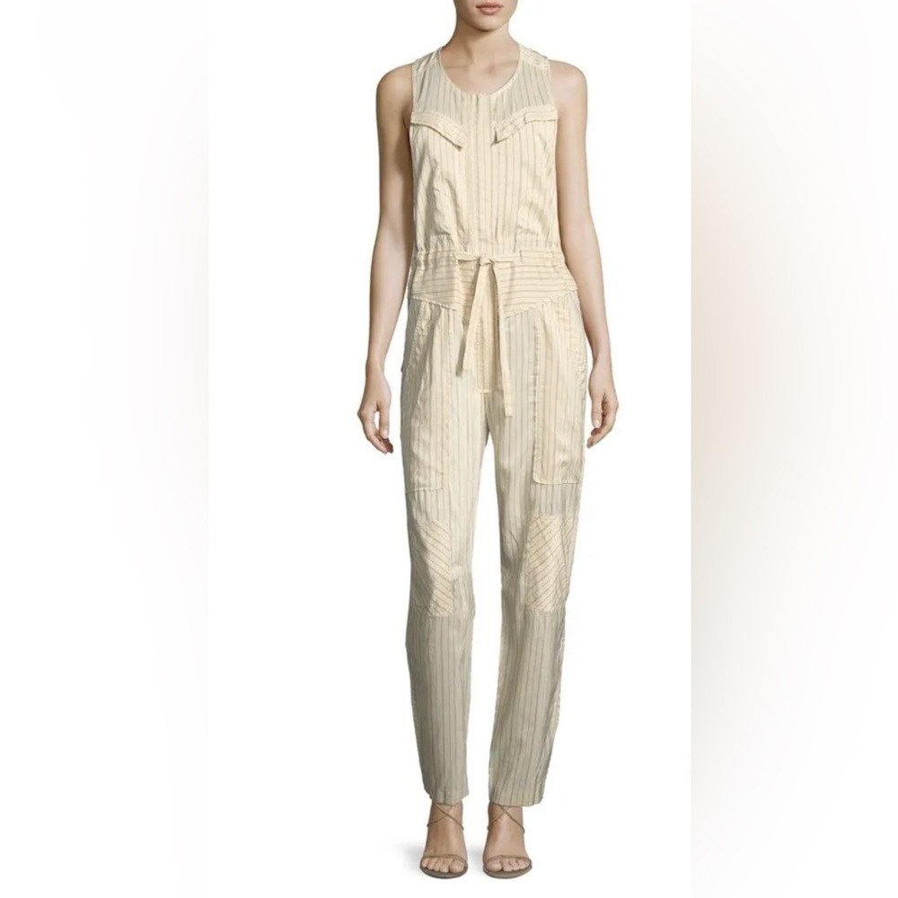 ISABEL MARANT Silk Blend Pinstripe Sleeveless‎ Cargo Jumpsuit Size 34 US 2 $1350